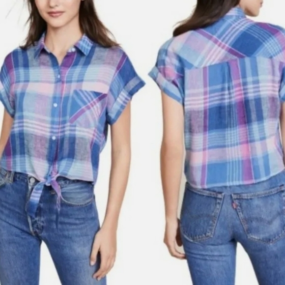 Rails Tops - Rails Linen Plaid Tie Front Shirt -> Rails linen plaid tie front shirt